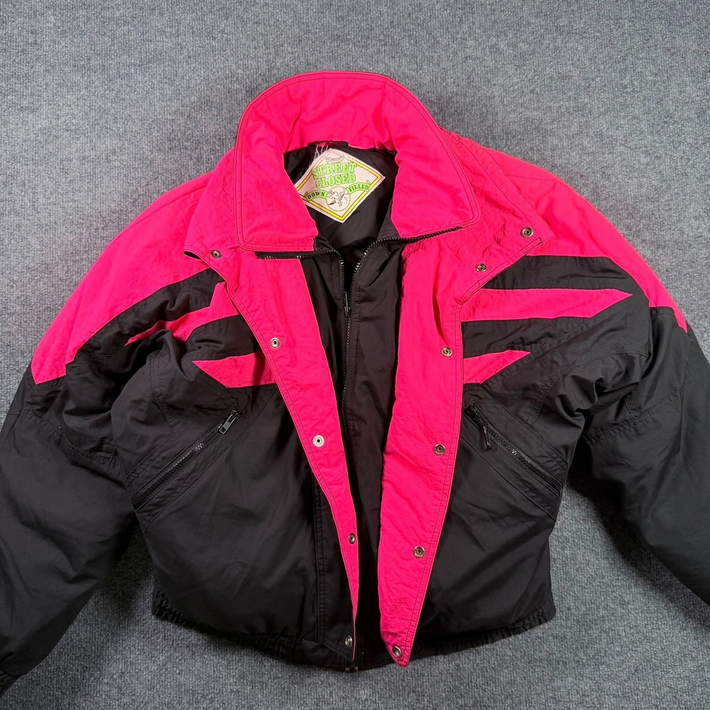 Street Closed Puffer Jacket W XL Black Pink Down Filled Vintage 80s Retro